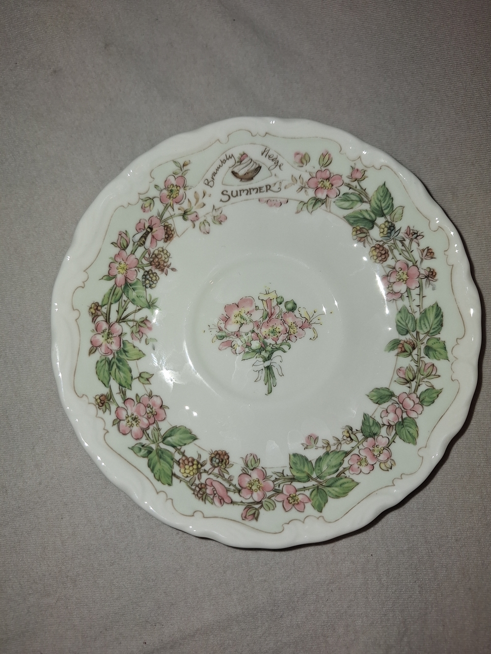 Summer Floral Fine China Saucer - Pink and Green